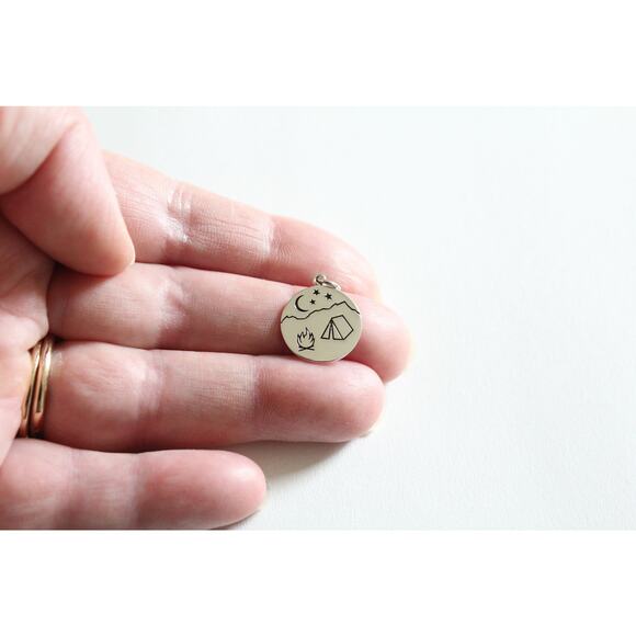Sterling Silver Camping Pendant Charm - Picture 1 of 3